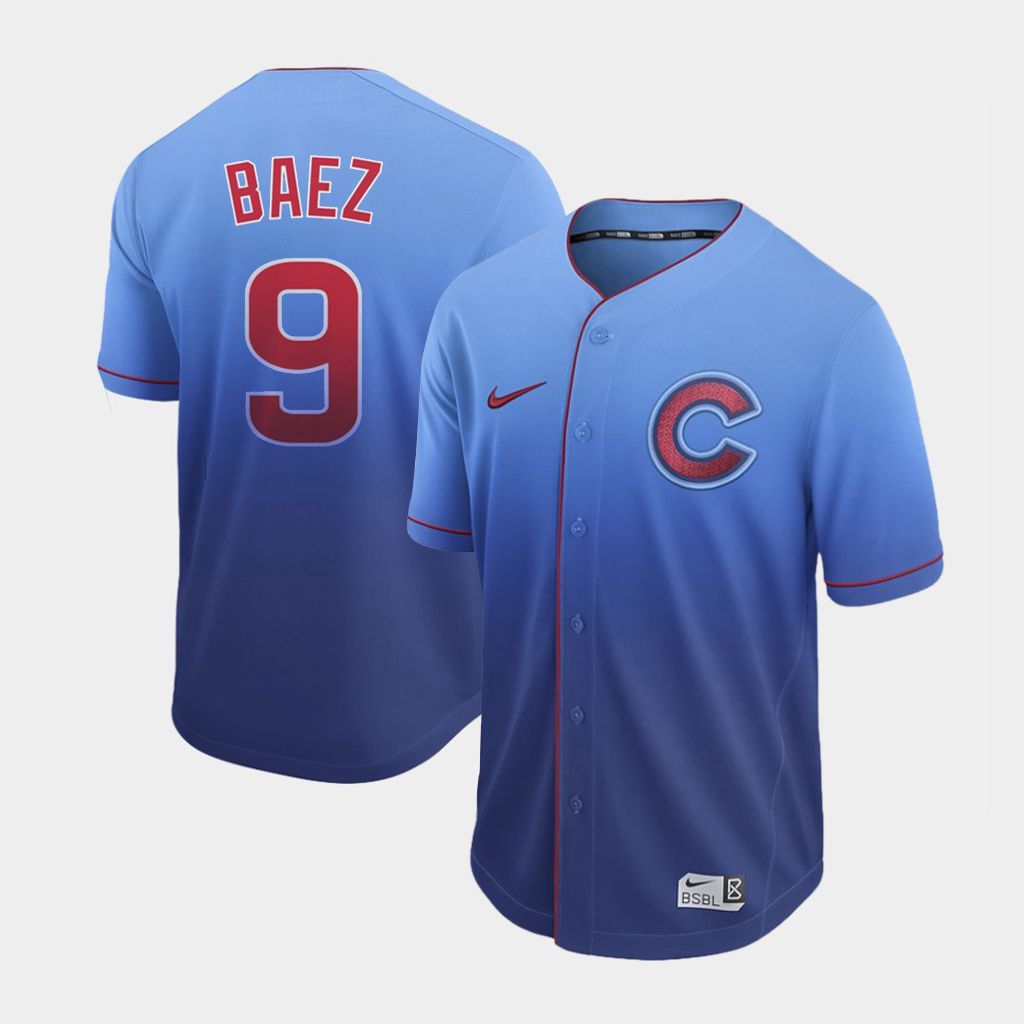 Men Chicago Cubs 9 Baez Blue Nike Fade MLB Jersey